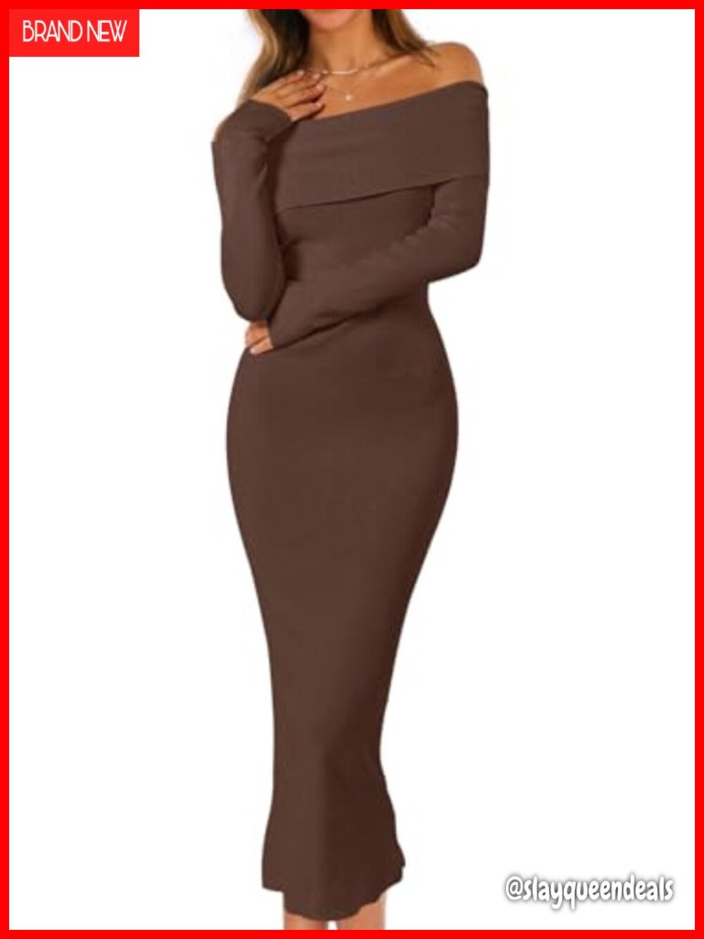 Off Shoulder Long Sleeve Ribbed Knit Bodycon Midi Sweater Dress